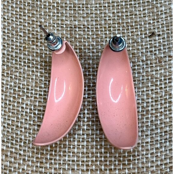 Vintage Pink Crescent Hoop Earrings Retro 1980s Style Lightweight Resin Silver-T - Picture 6 of 8